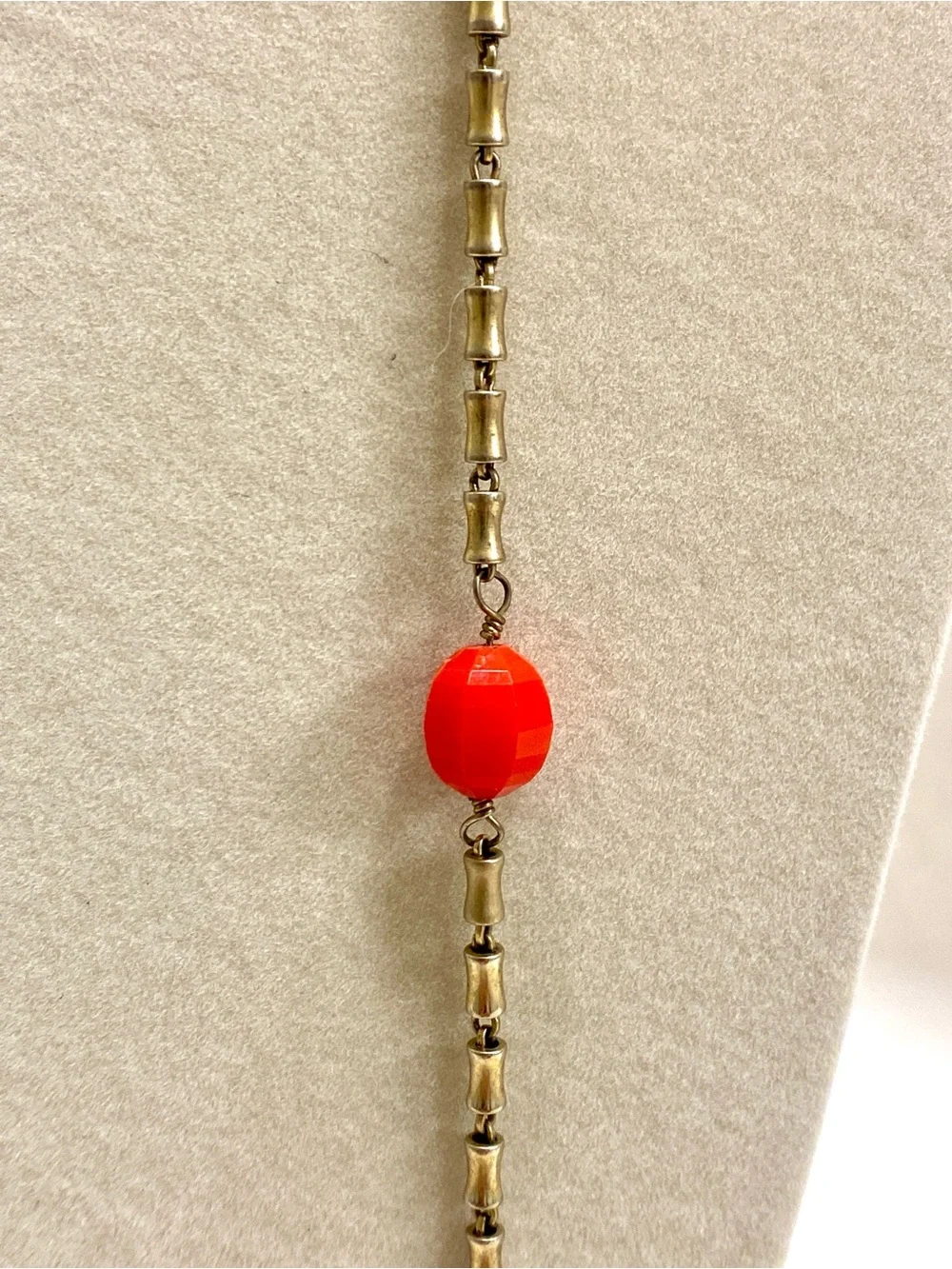 J. Crew Gold-Tone Long Necklace with Red Beads